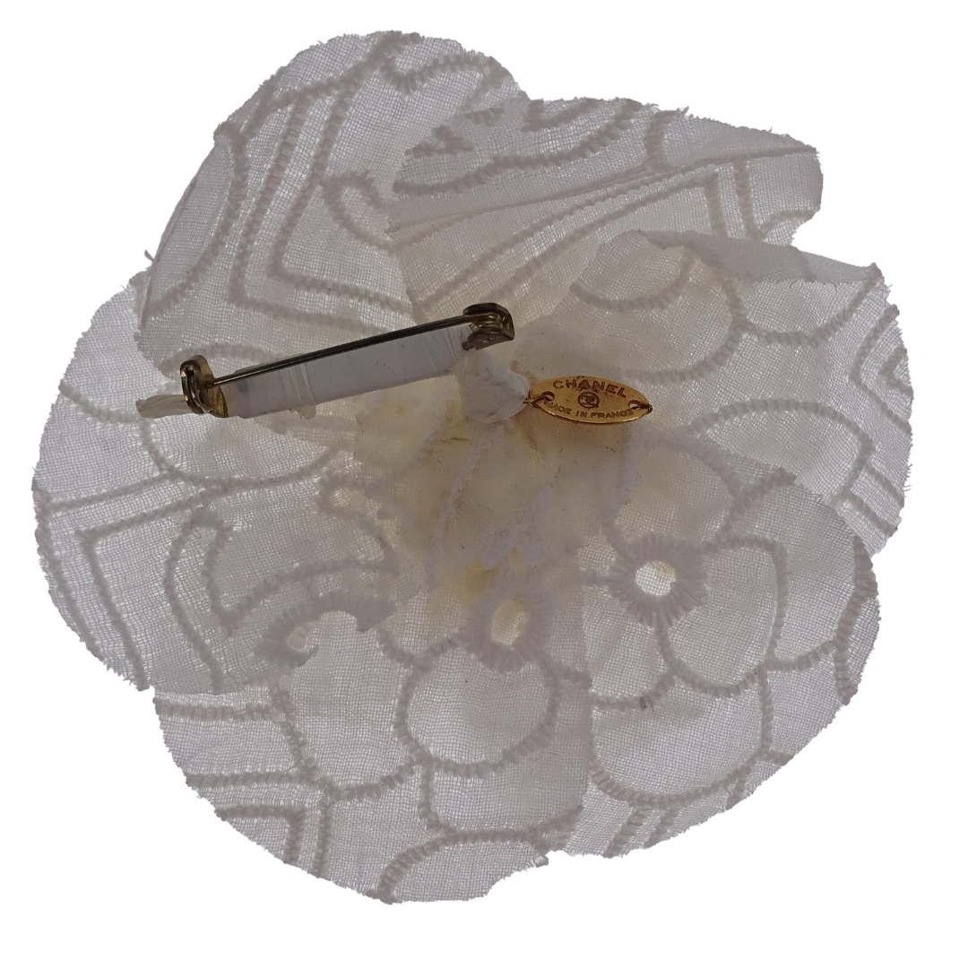 Chanel White Lace Camellia Brooch