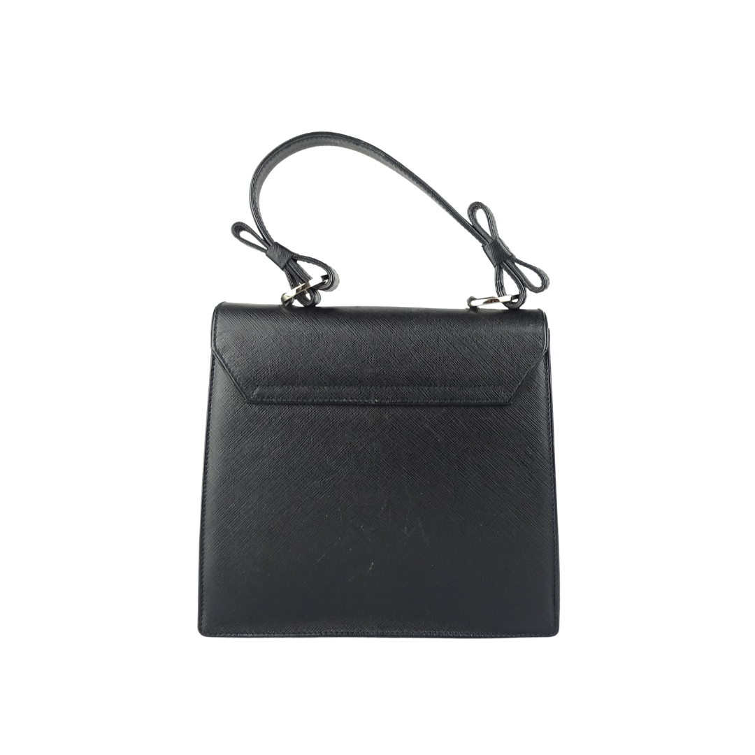 Salvatore Ferragamo Vintage Black Saffiano Style Leather Top Handle Bag