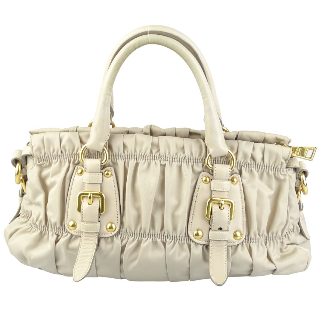 Prada Light Beige Nylon Gauffre Zipped Bag With Shoulder Strap Bags Prada 