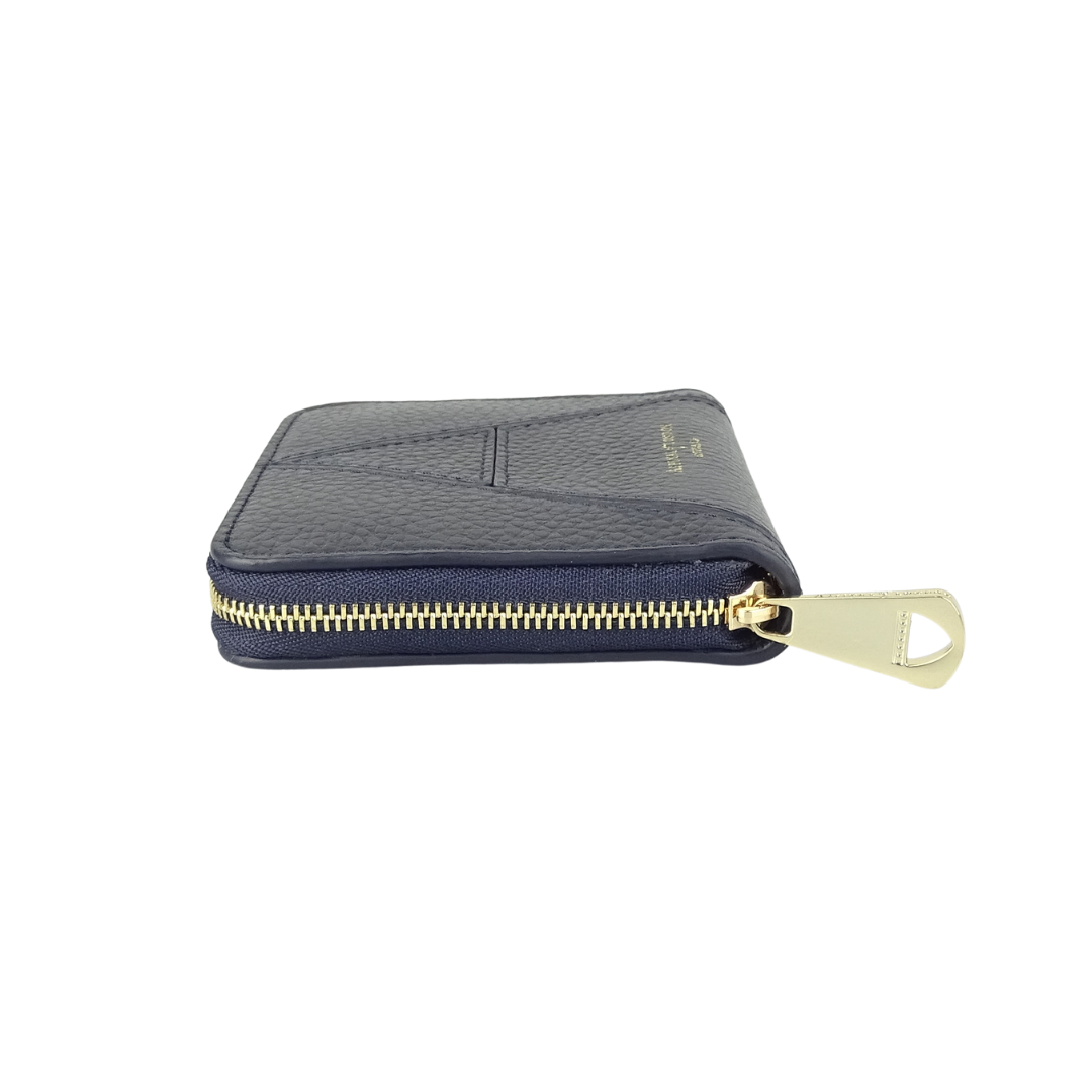 Aspinal Navy Leather Compact Zippy Coin & Card Case