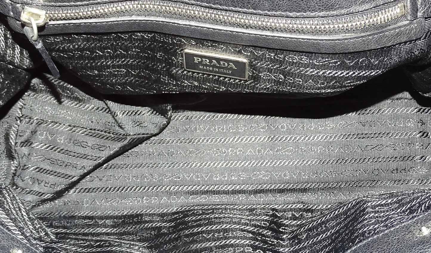 Prada Black Calf Leather Easy Bag With Silver Hardware