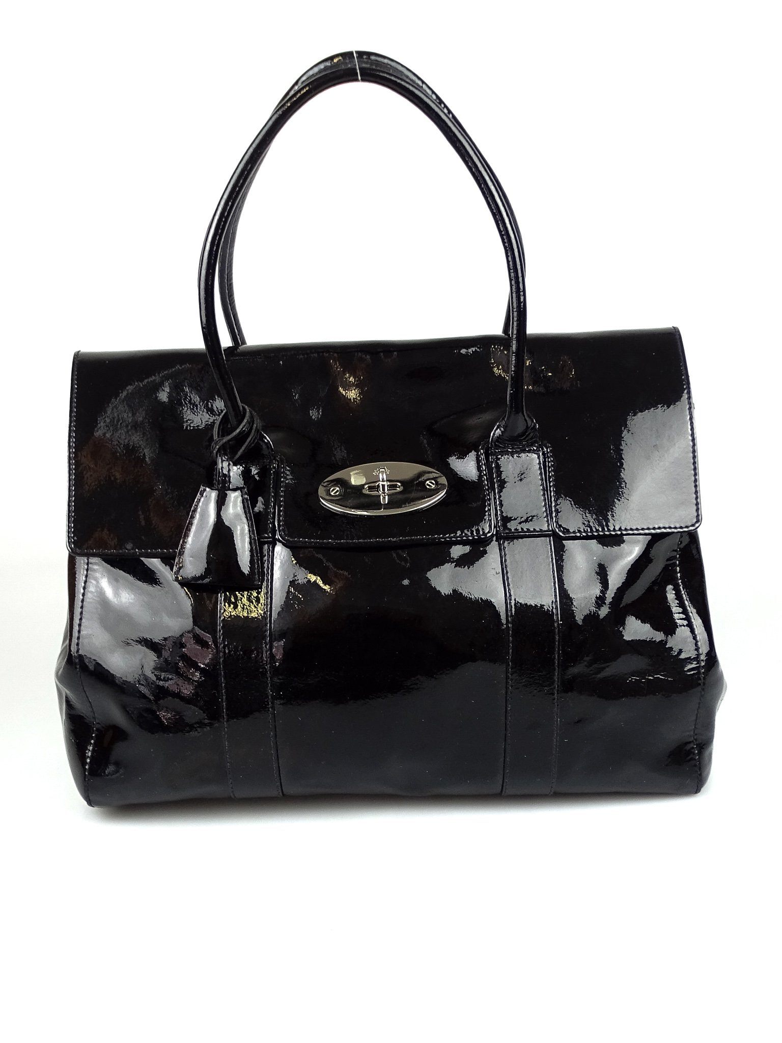 Mulberry Classic Bayswater in Black Drummed Patent Leather with Silver Hardware Bags Mulberry 