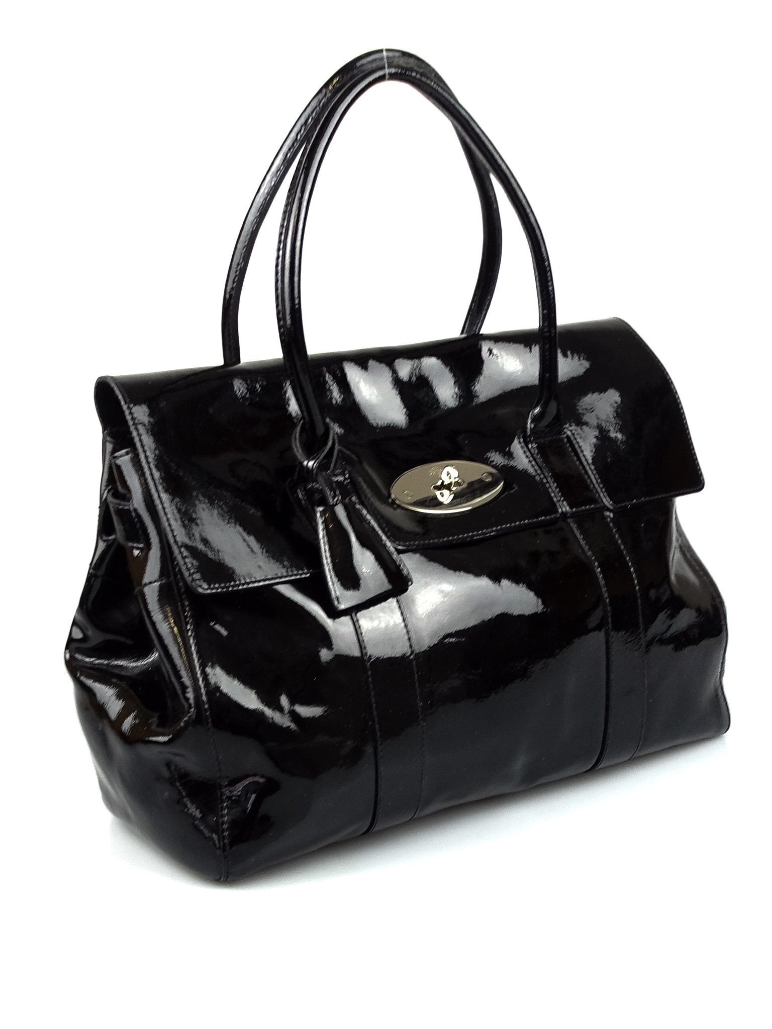Mulberry Classic Bayswater in Black Drummed Patent Leather with Silver Hardware Bags Mulberry 