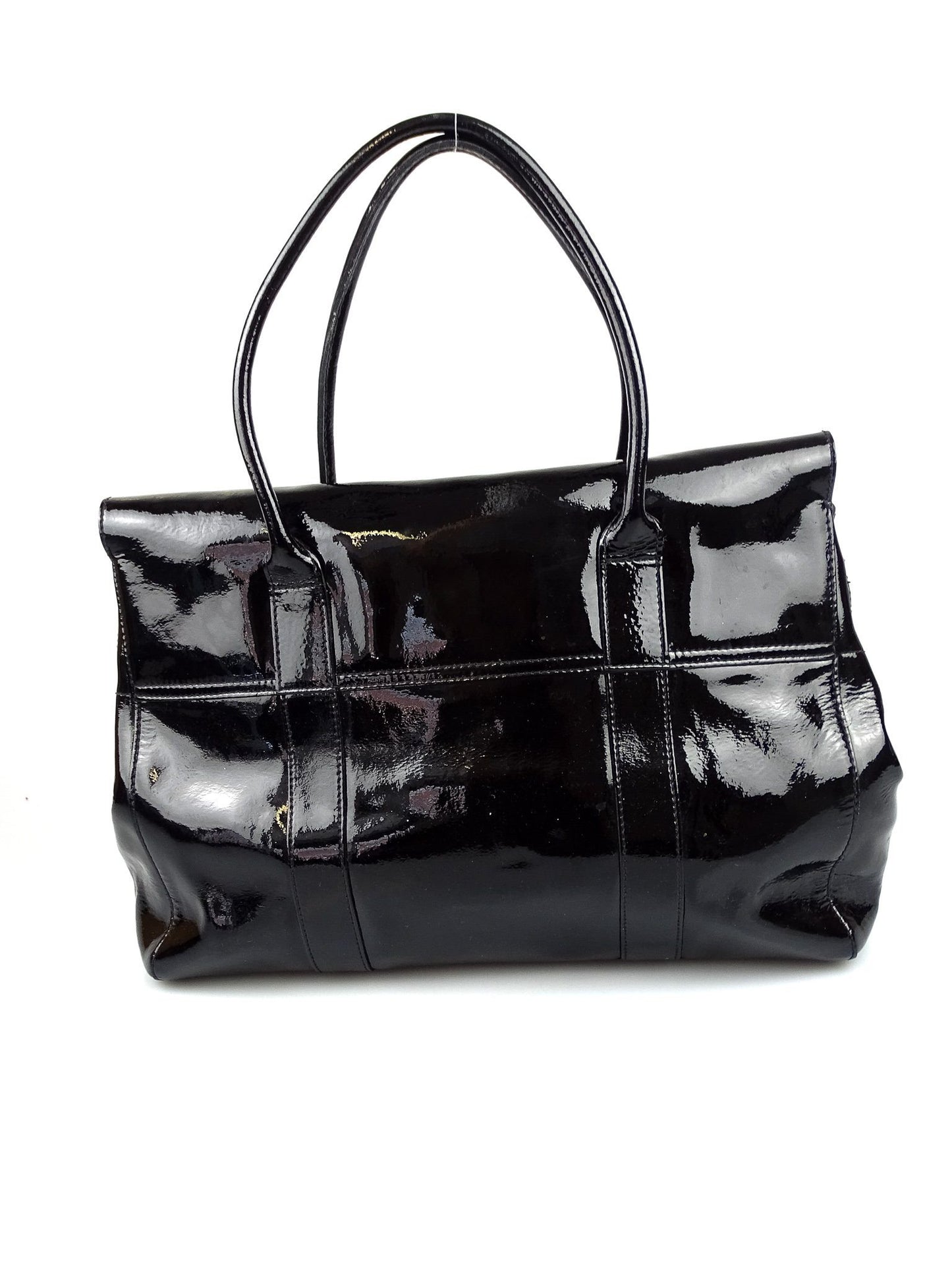 Mulberry Classic Bayswater in Black Drummed Patent Leather with Silver Hardware Bags Mulberry 
