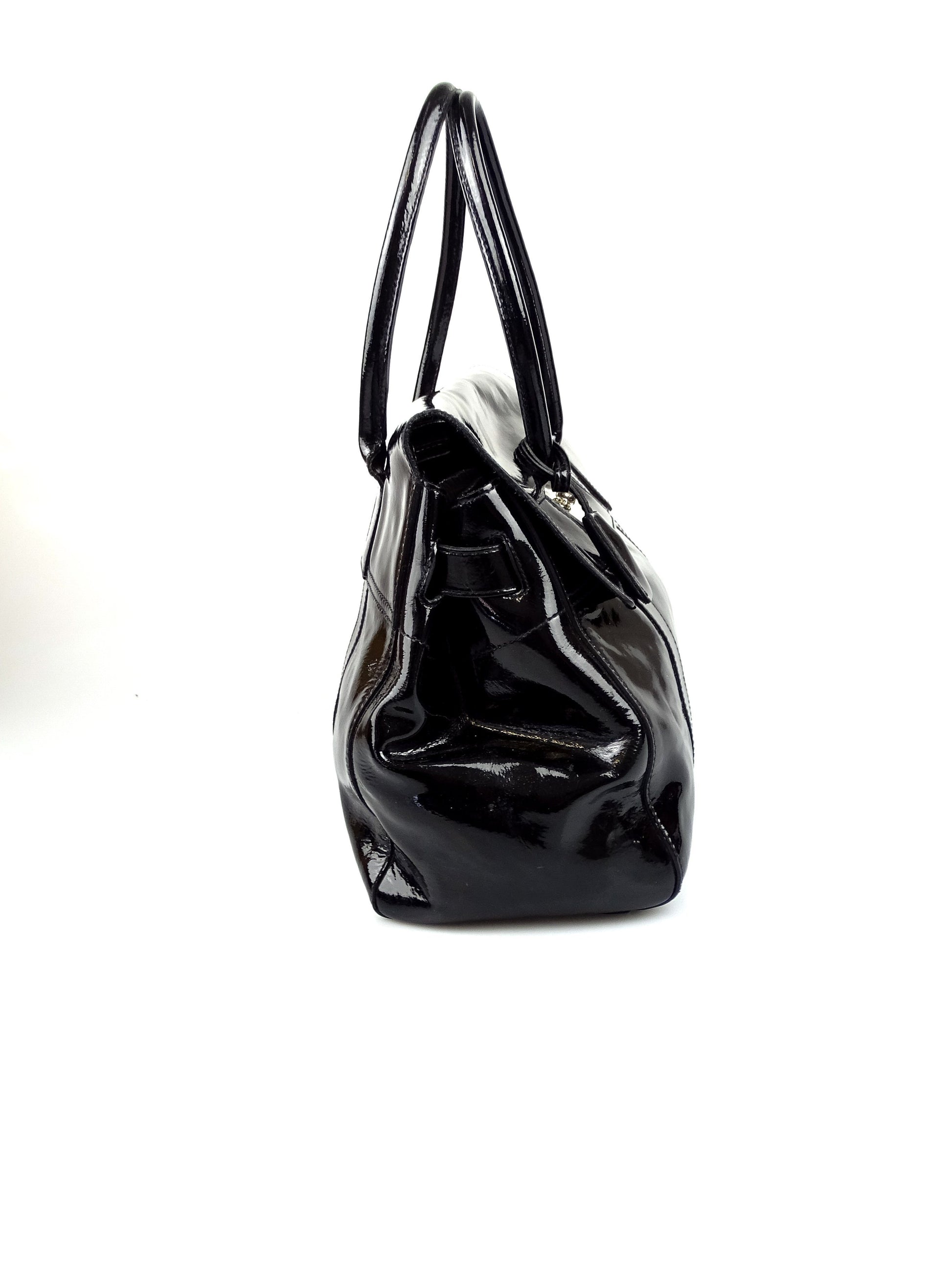 Mulberry Classic Bayswater in Black Drummed Patent Leather with Silver Hardware Bags Mulberry 