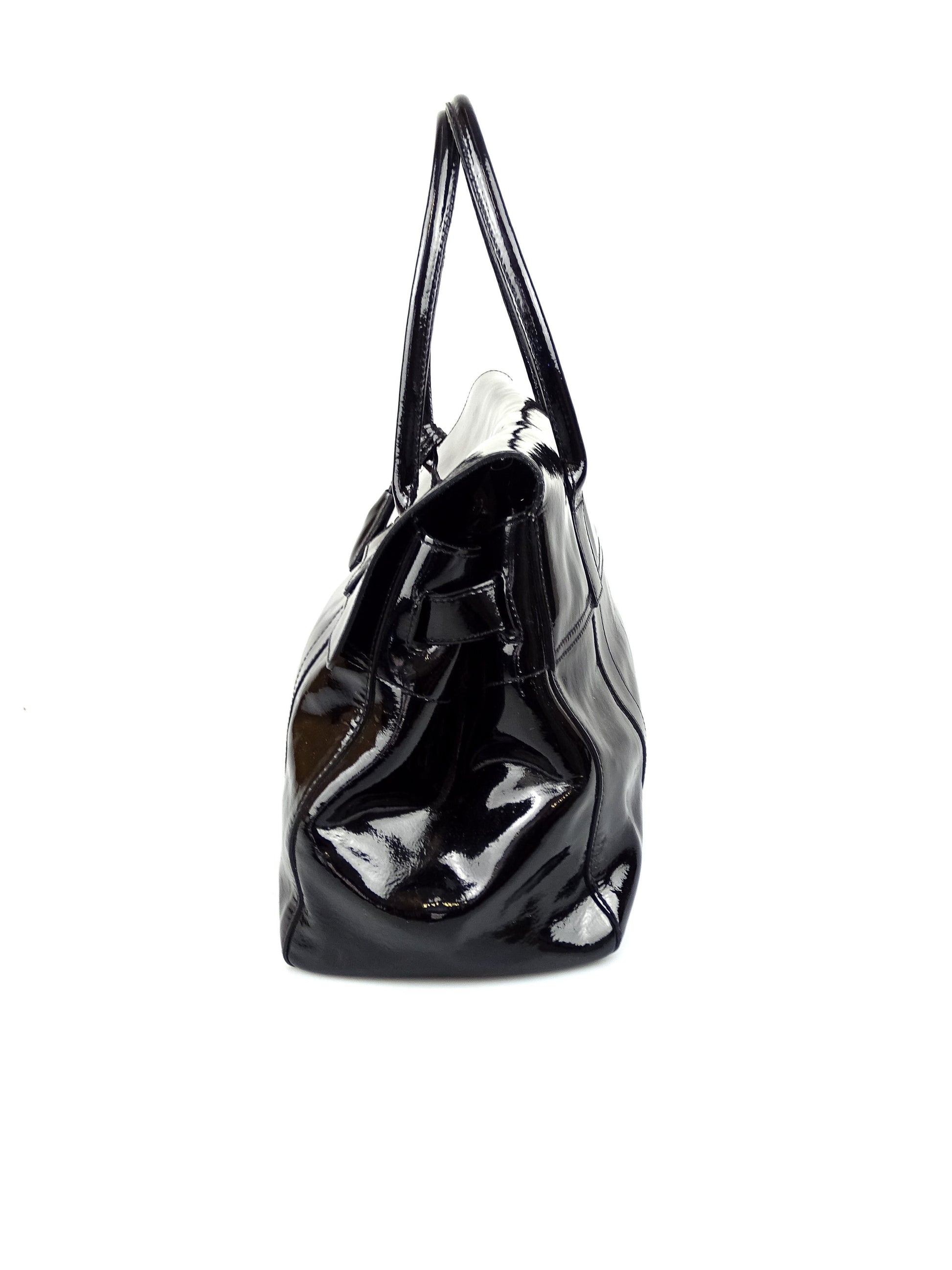 Mulberry Classic Bayswater in Black Drummed Patent Leather with Silver Hardware Bags Mulberry 
