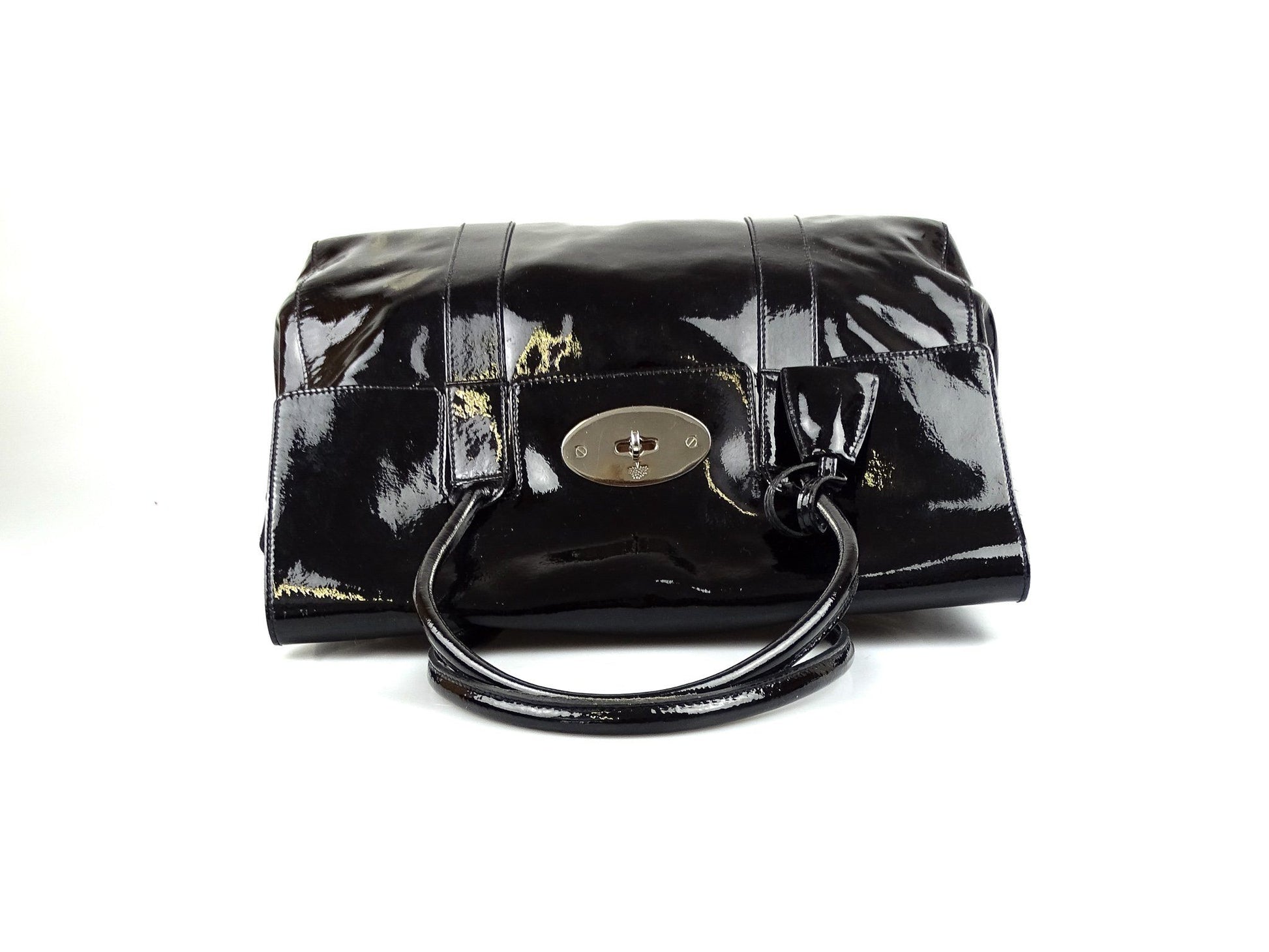 Mulberry Classic Bayswater in Black Drummed Patent Leather with Silver Hardware Bags Mulberry 
