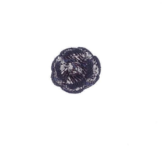 Chanel Navy Tweed Camelia Brooch