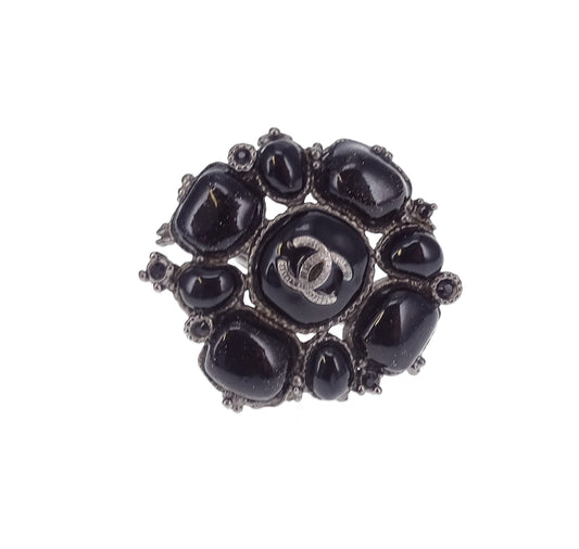 Chanel Black Costume Onyx Cocktail Ring Small