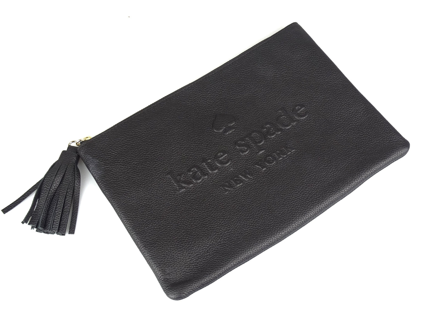 Kate Spade Black Leather Logo Embossed Pouch With Tassel Wallets Kate Spade 