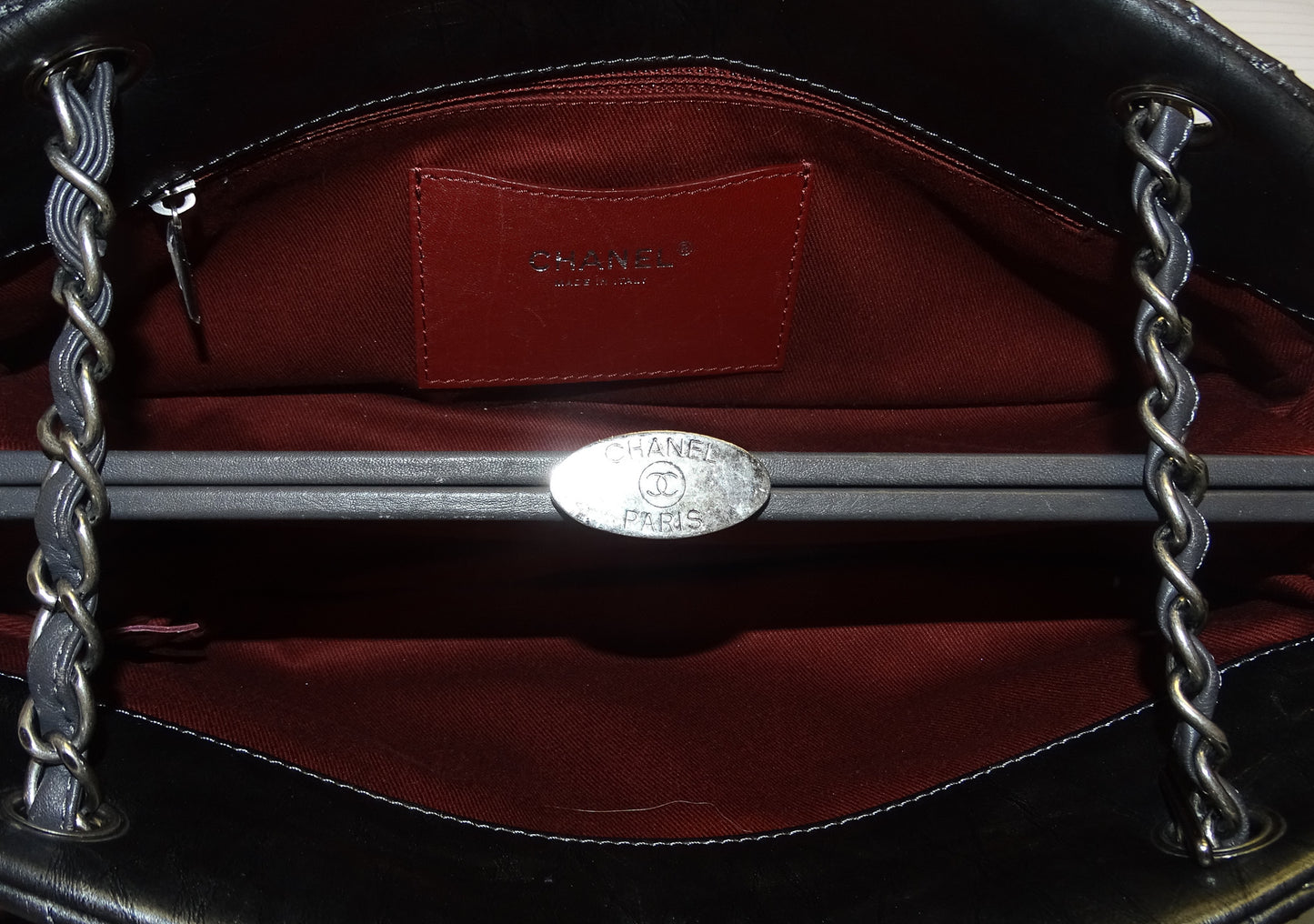Chanel Gunmetal Metallic Leather Mademoiselle with Kisslock Interior 2012