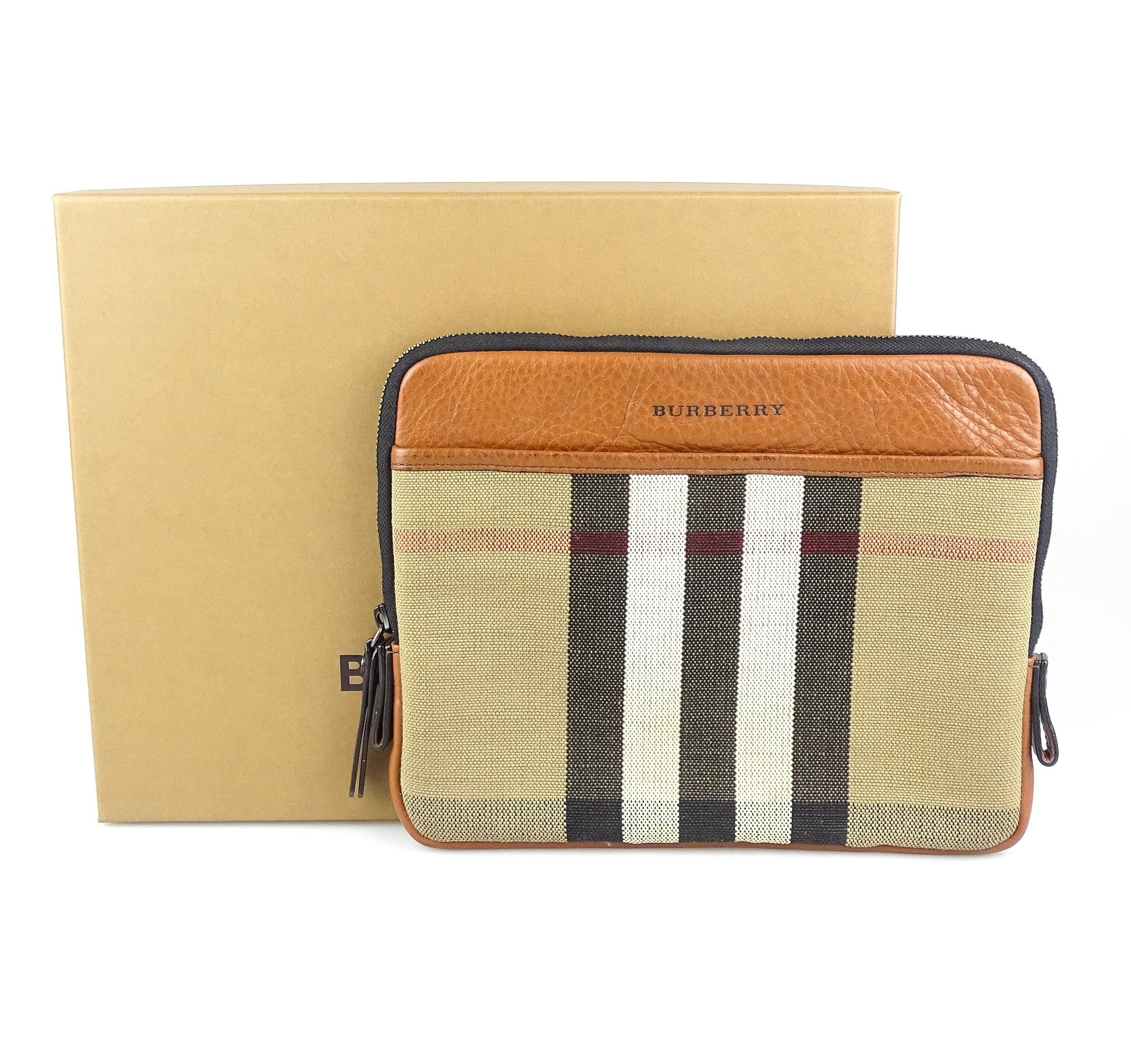 Burberry Zipped Pouch Canvas & Leather Bags Burberry 