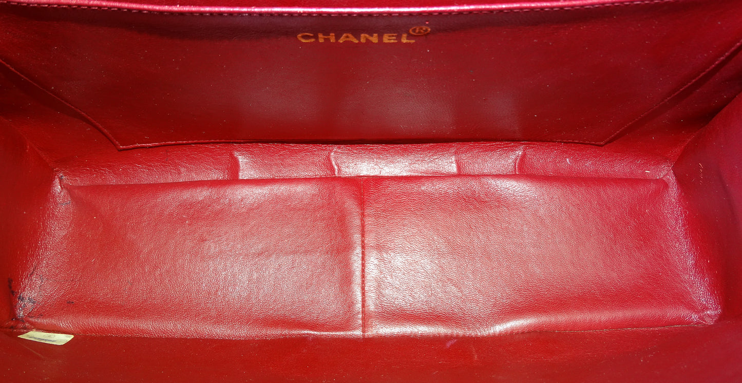 Chanel Red Lambskin Vintage Maxi Single Flap 1991/94