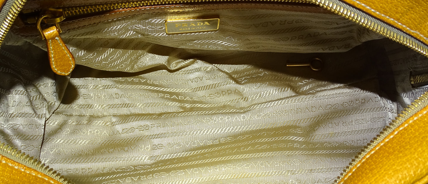 Prada Cinghiale Cuoio Top Handle Bag With Goldtone Hardware
