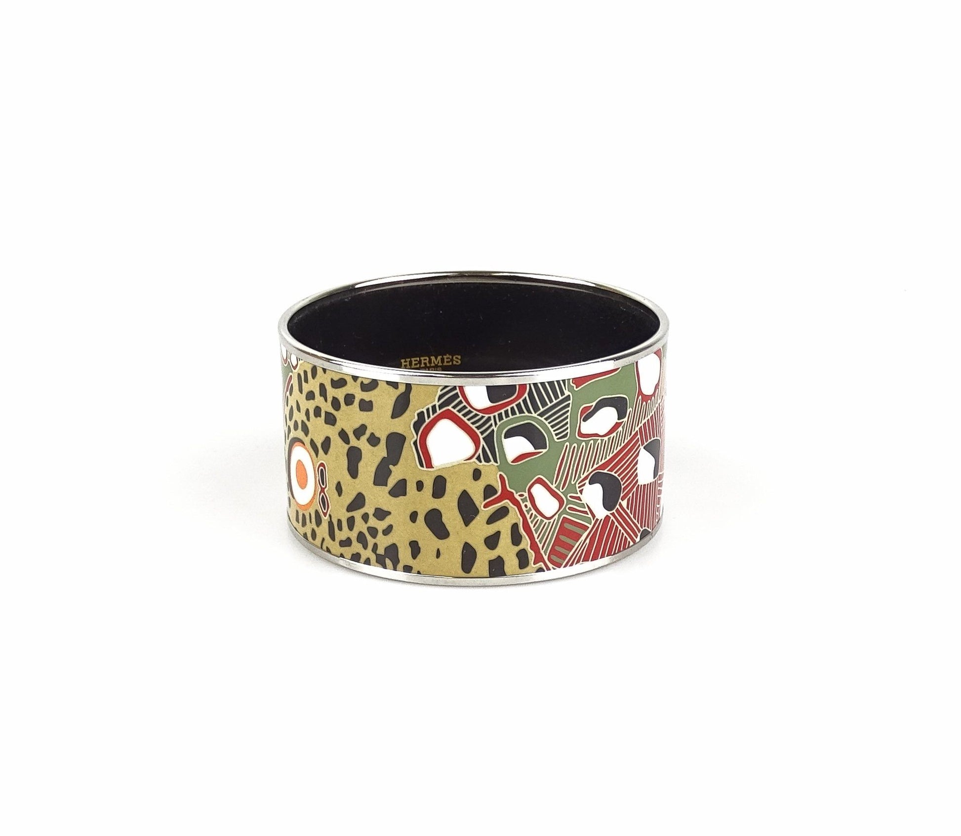 Hermes Extra Wide Enamel Bangle Leopard Detail 65mm Jewellery Hermes 