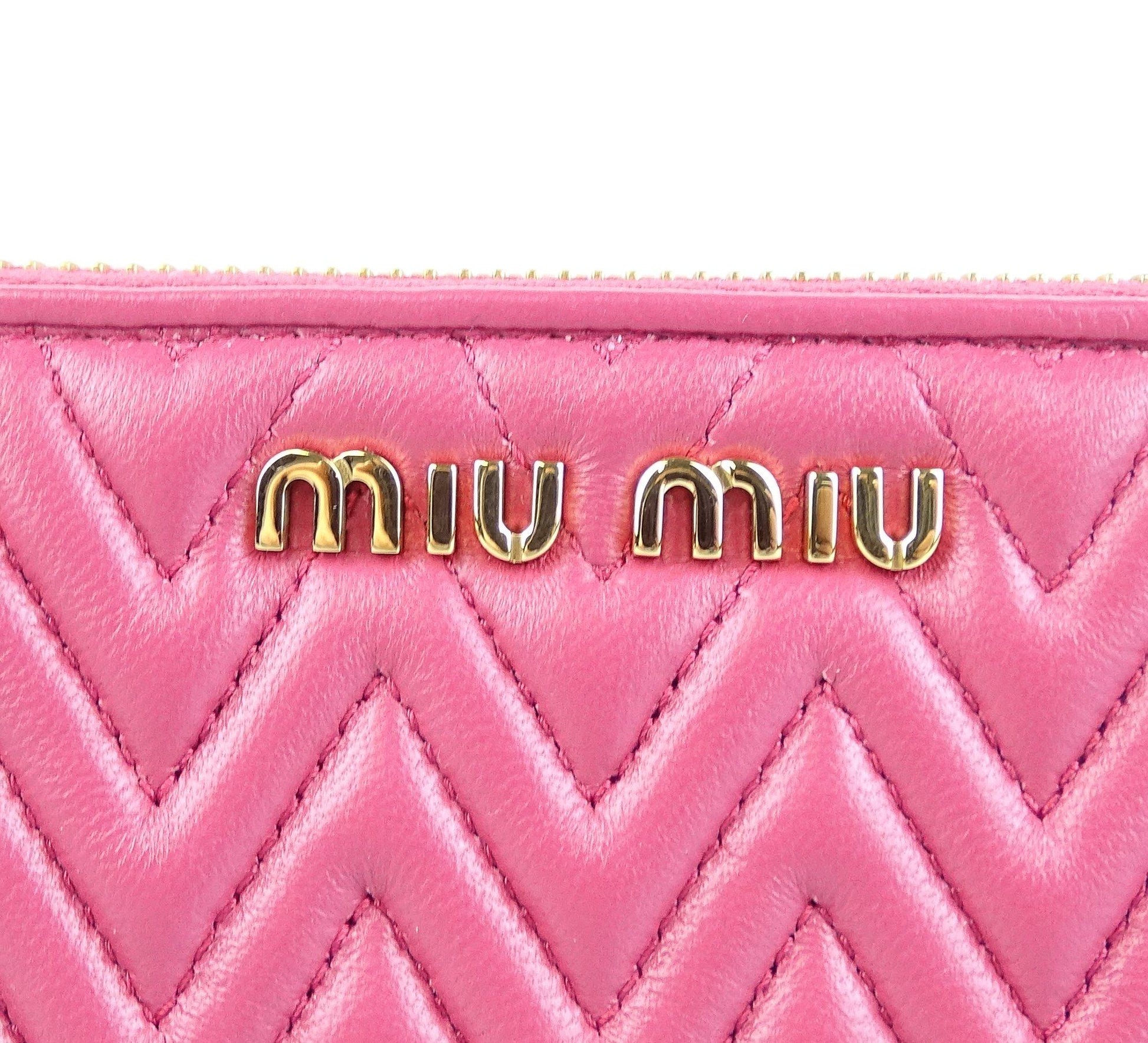 Miu Miu Peony Nappa Impunture Zip Around Wallet Wallets Miu Miu 