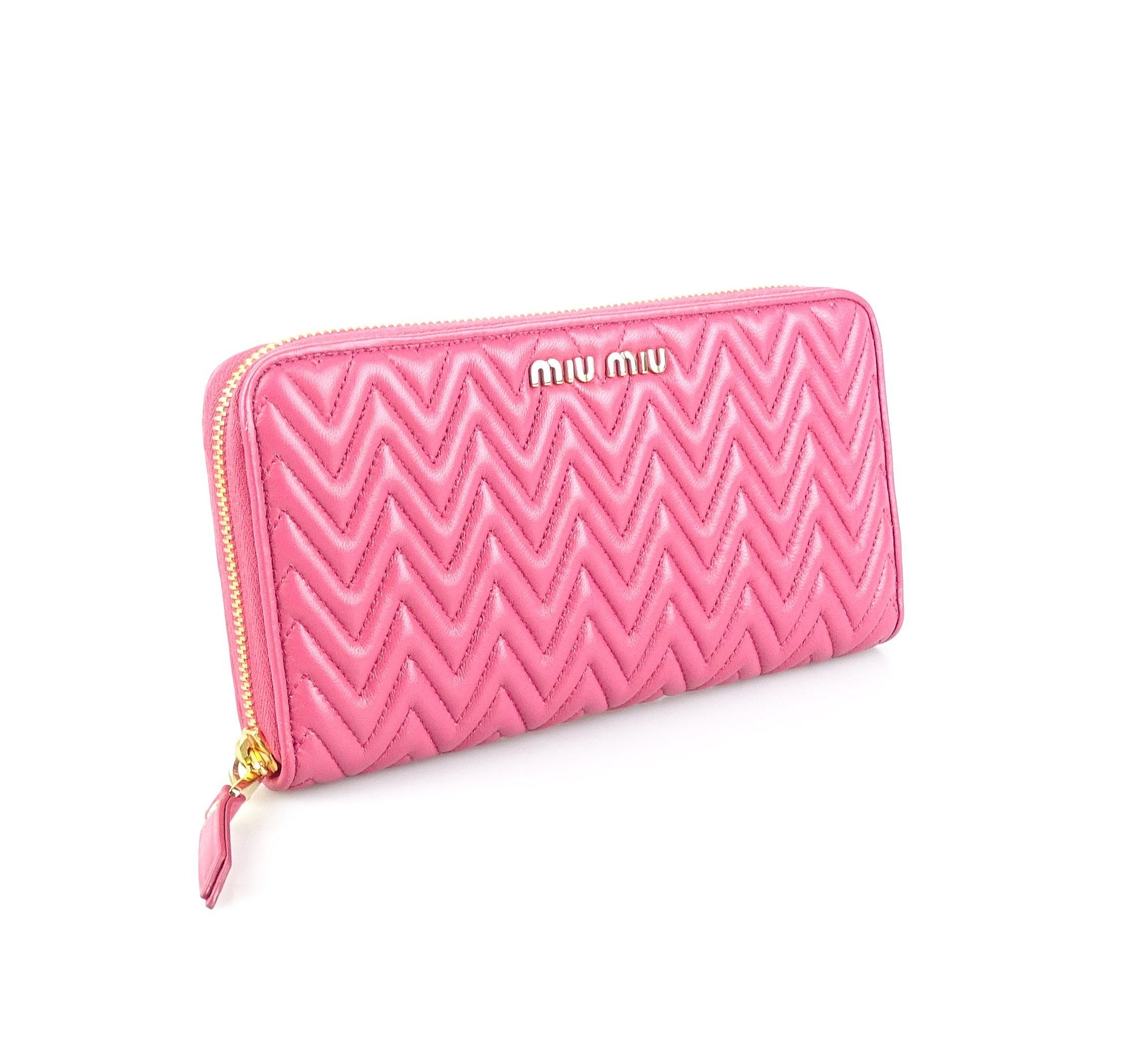 Miu Miu Peony Nappa Impunture Zip Around Wallet Wallets Miu Miu 