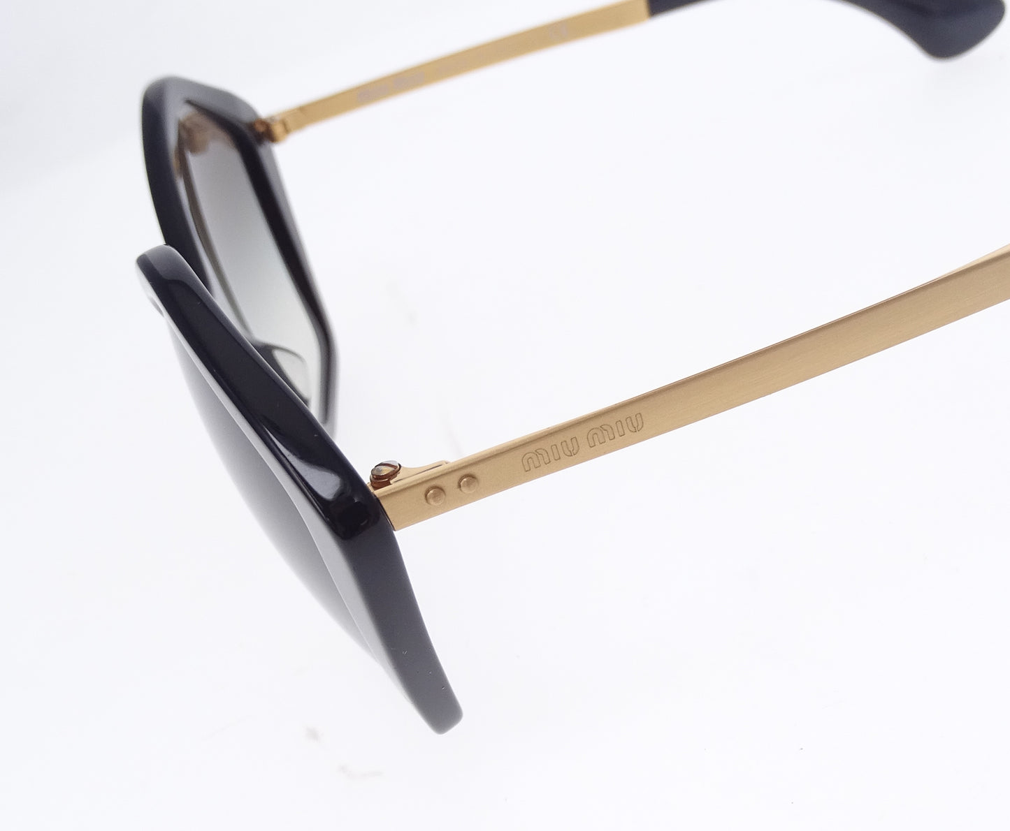 Miu Miu Hexagoinal Black & Gold Metal Frame Sunglasses SMU11N