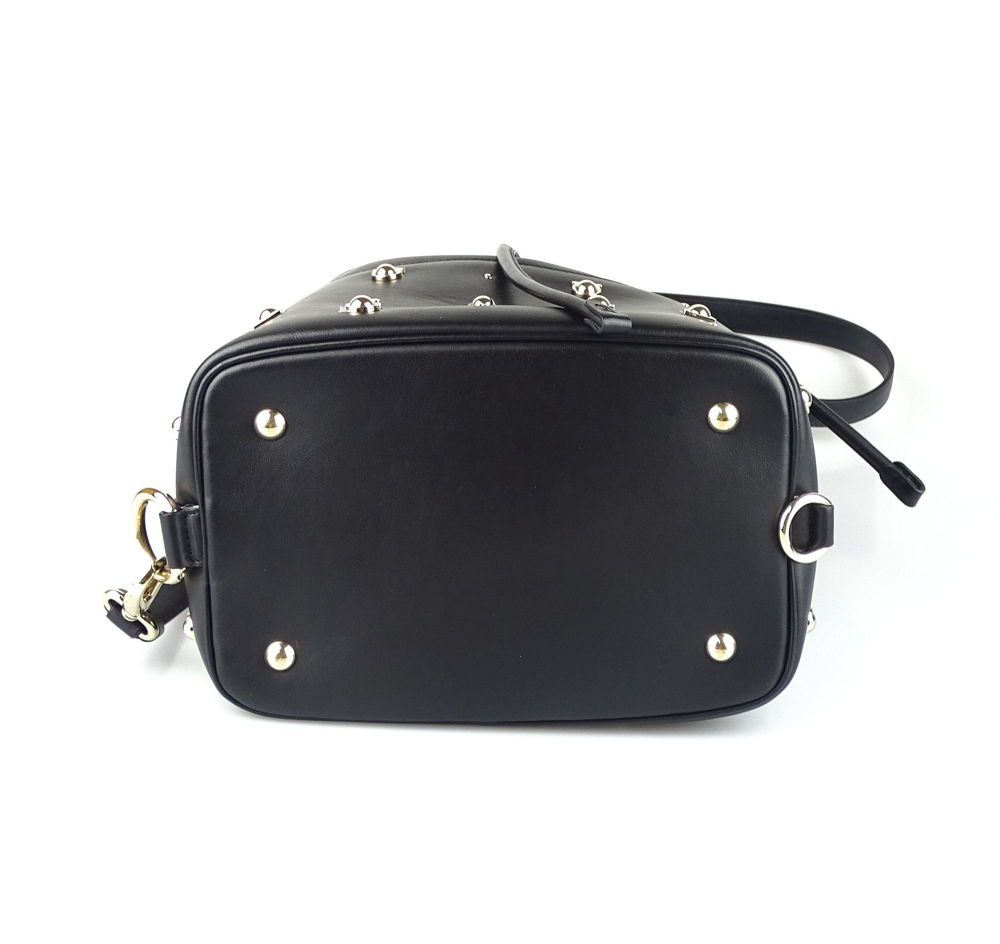 Salvator Feragamo Black Smooth Logo Studded Bucket Bag Bags Salvatore Ferragamo 