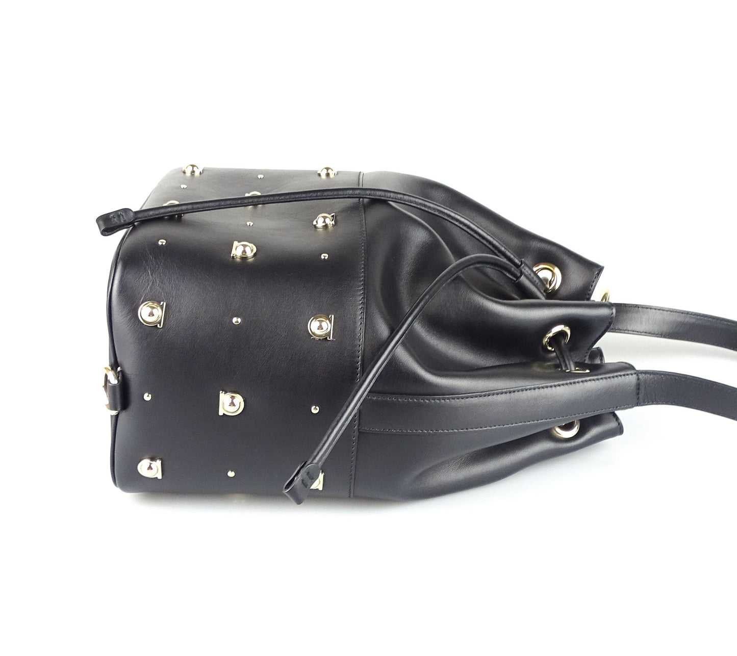 Salvator Feragamo Black Smooth Logo Studded Bucket Bag Bags Salvatore Ferragamo 