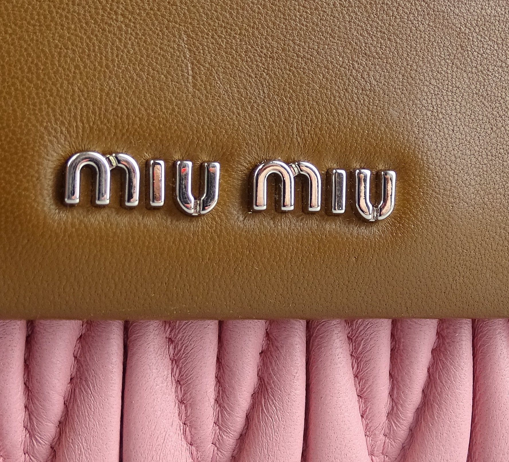 Miu Miu Matelasse Long Wallet Pink w Brown Wallets Miu Miu 