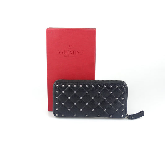 Valentino Aged Calfskin Rockstud Zip Wallet Wallets Valentino 