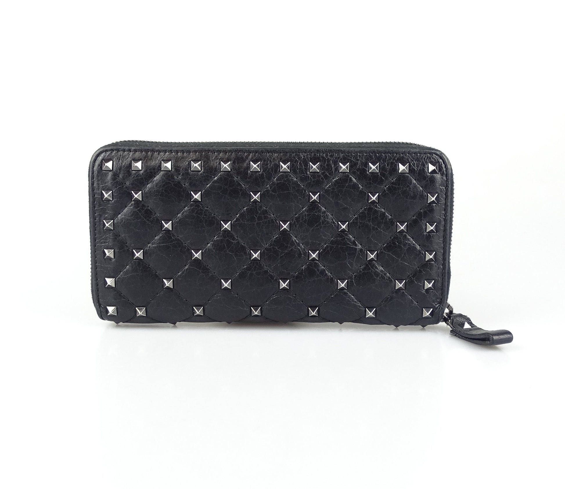Valentino Aged Calfskin Rockstud Zip Wallet Wallets Valentino 