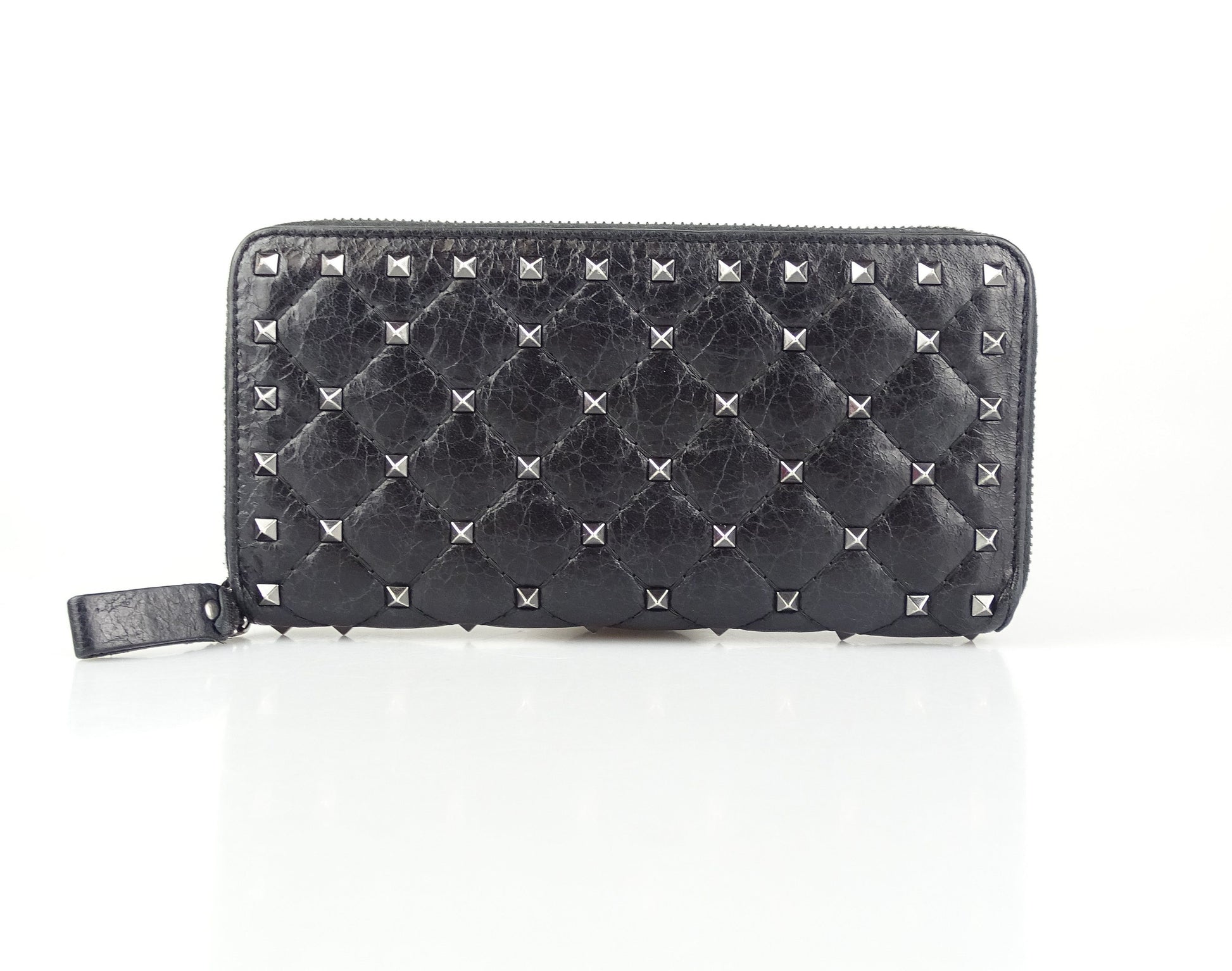 Valentino Aged Calfskin Rockstud Zip Wallet Wallets Valentino 
