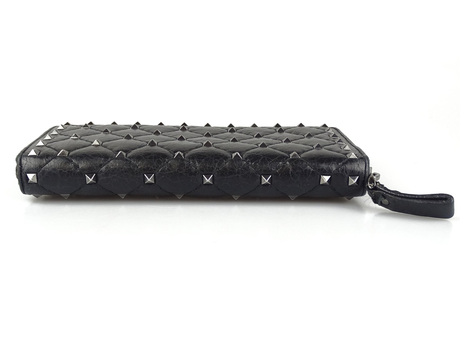 Valentino Aged Calfskin Rockstud Zip Wallet Wallets Valentino 