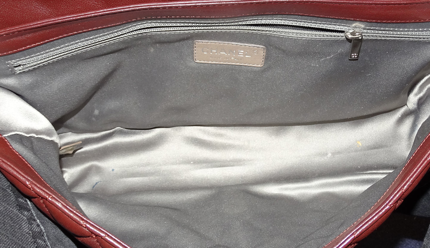 Chanel Burgundy Lambskin Seasonal Single Flap Bag With Raincover 2009/10
