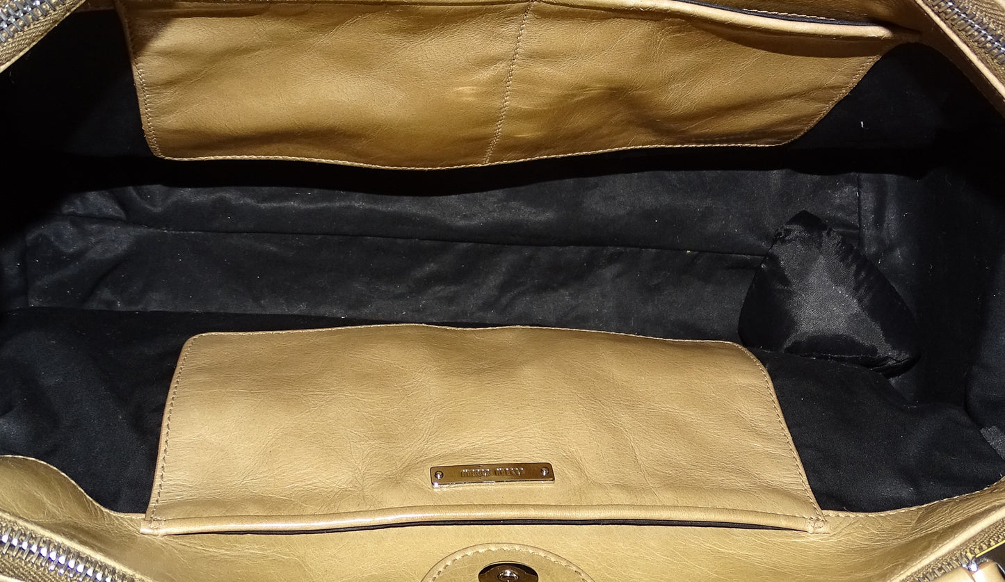 Miu Miu Vitello Shine Beige Double Zip Tote With Strap