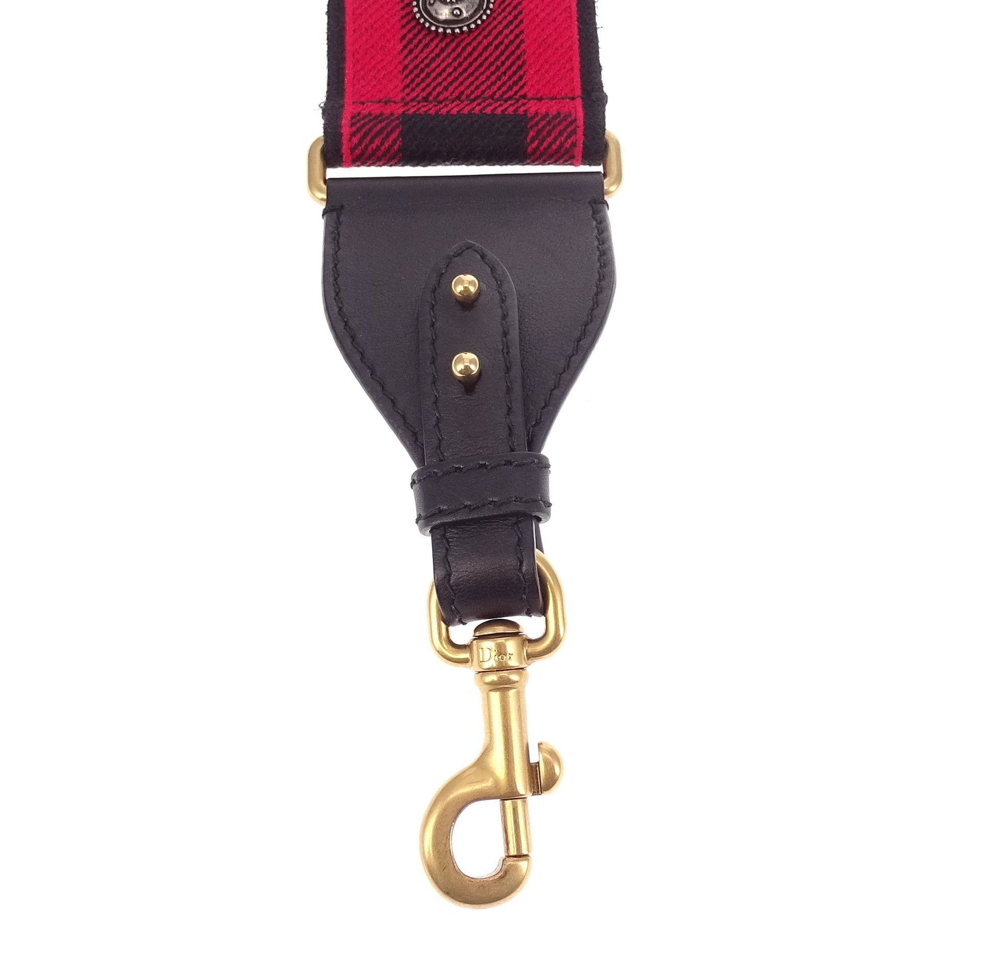 Christian Dior Red/Black Plaid Studded Canvas Shoulder Strap Bags Dior 