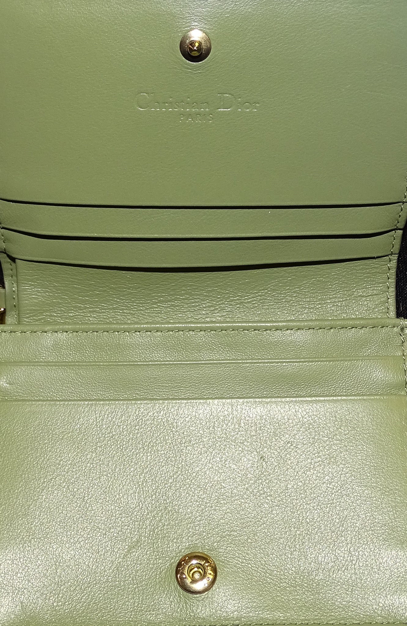Dior Mini Lady Dior Wallet Green Patent