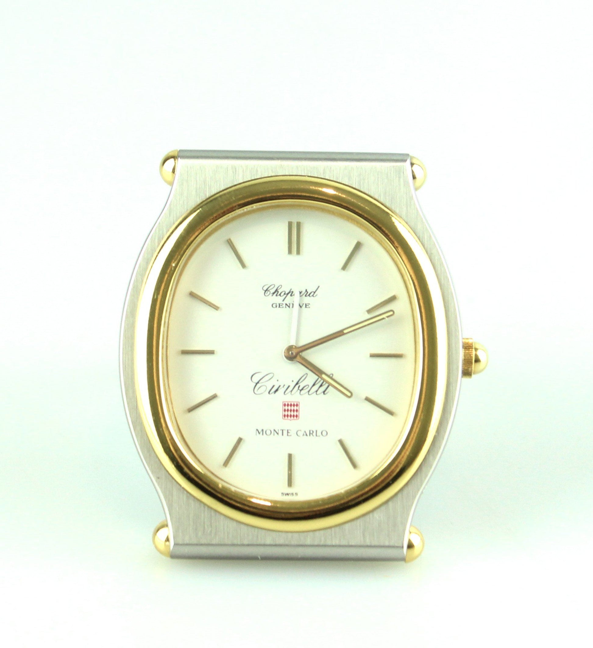 Chopard Monet Carlo Mini Gold And Brushed Steel Travel Alarm Clock watches Chopard 