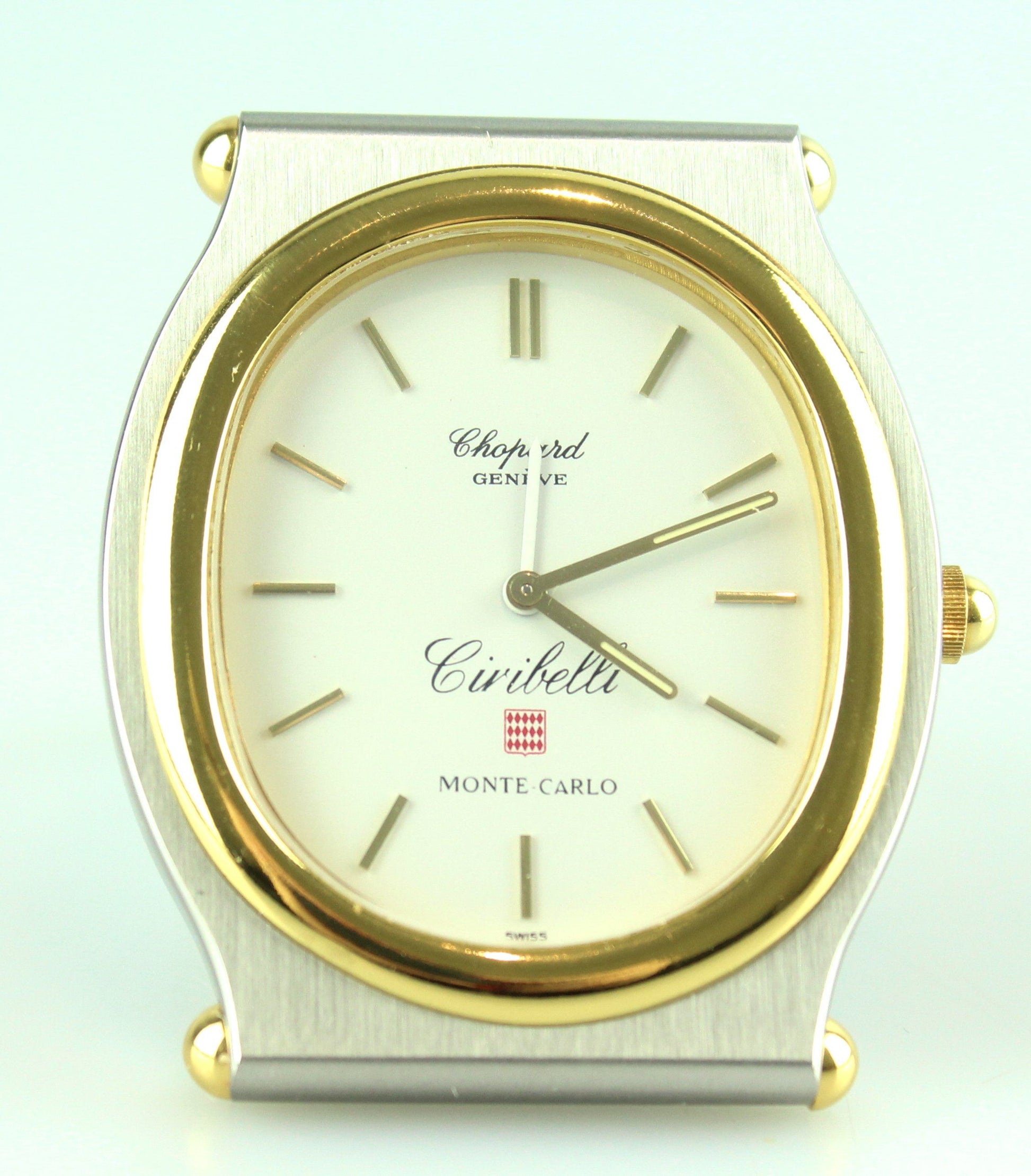 Chopard Monet Carlo Mini Gold And Brushed Steel Travel Alarm Clock watches Chopard 