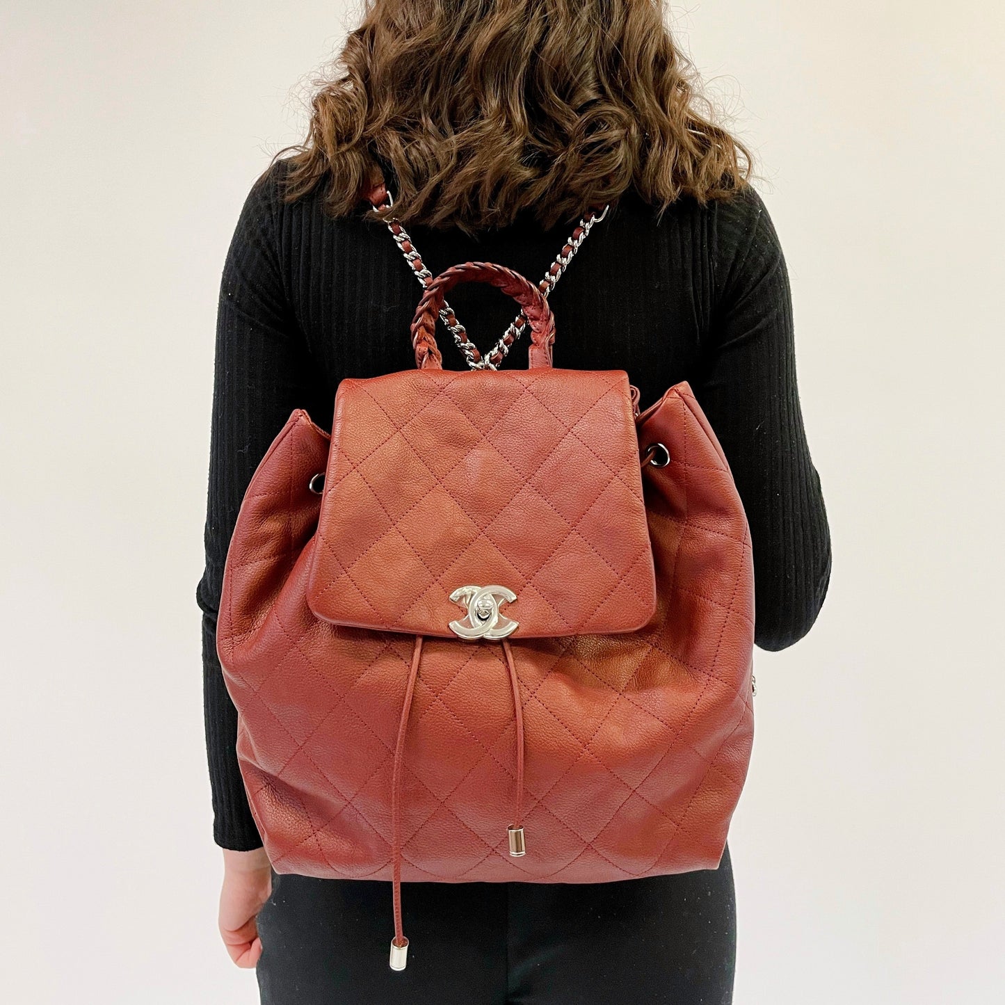 Chanel Burgundy Caviar Braided Handle Backpack Cruise 2018