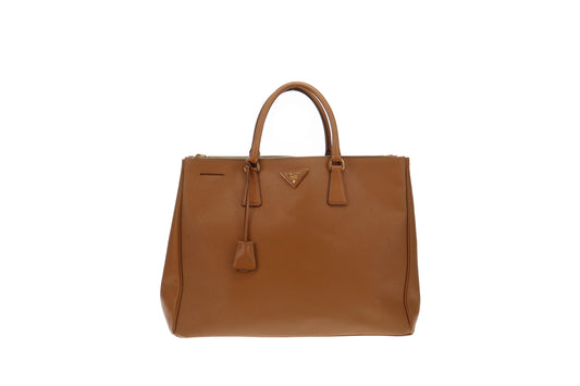 Prada Tan Saffiano Large Galleria Double Zip Tote