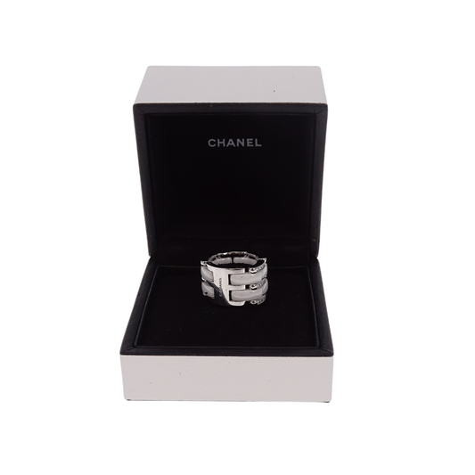 Chanel 18k White Gold, Ceramic and Diamond Large Flexible Ultra Ring (Size 51)