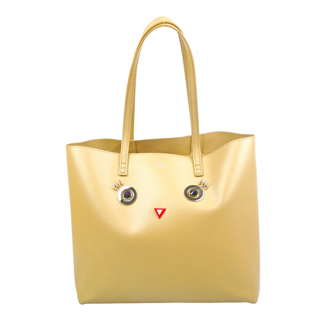 Fendi Beige Smooth Leather Hypnoteyes Shopping Tote Bags Fendi 