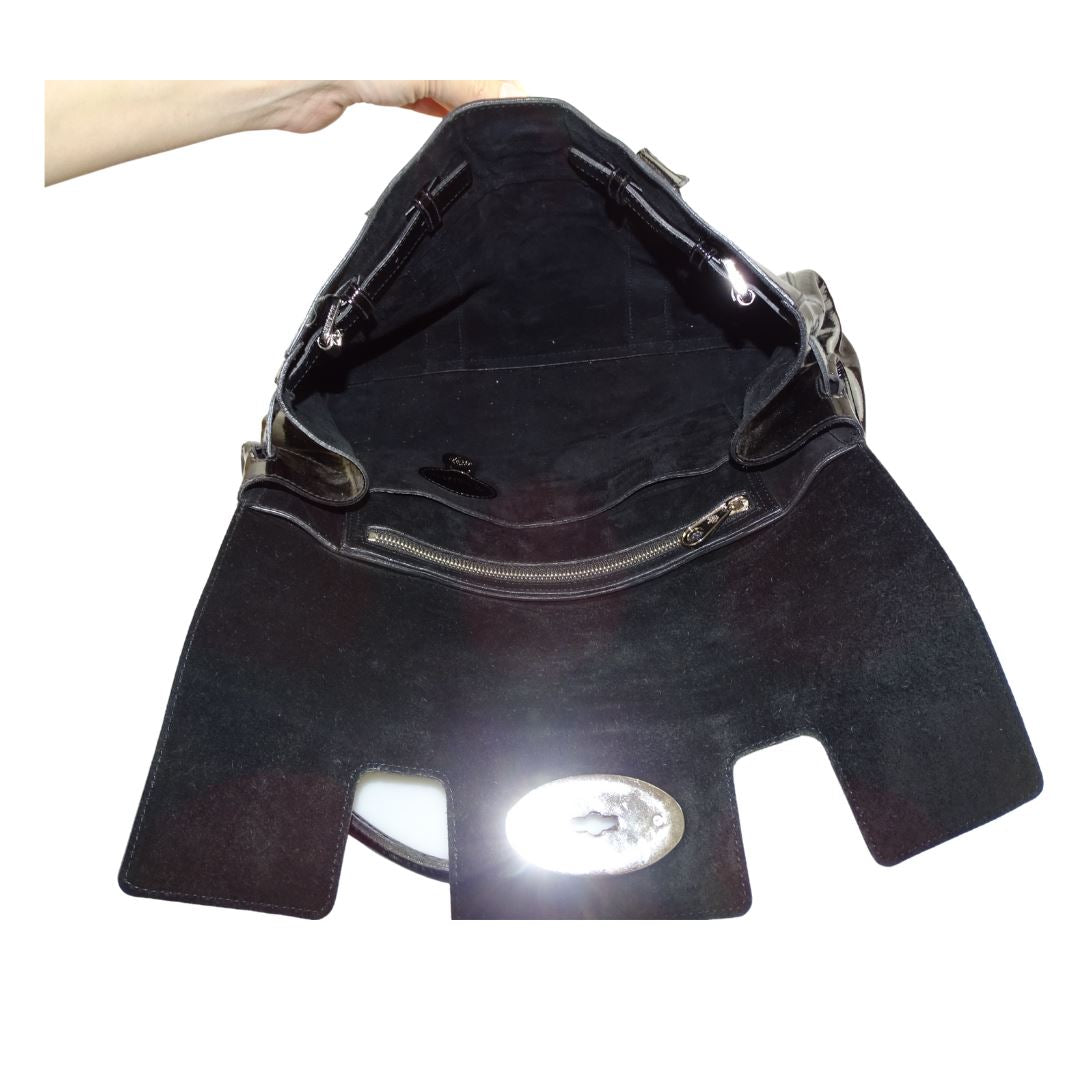 Mulberry Classic Bayswater in Black Drummed Patent Leather with Silver Hardware Bags Mulberry 