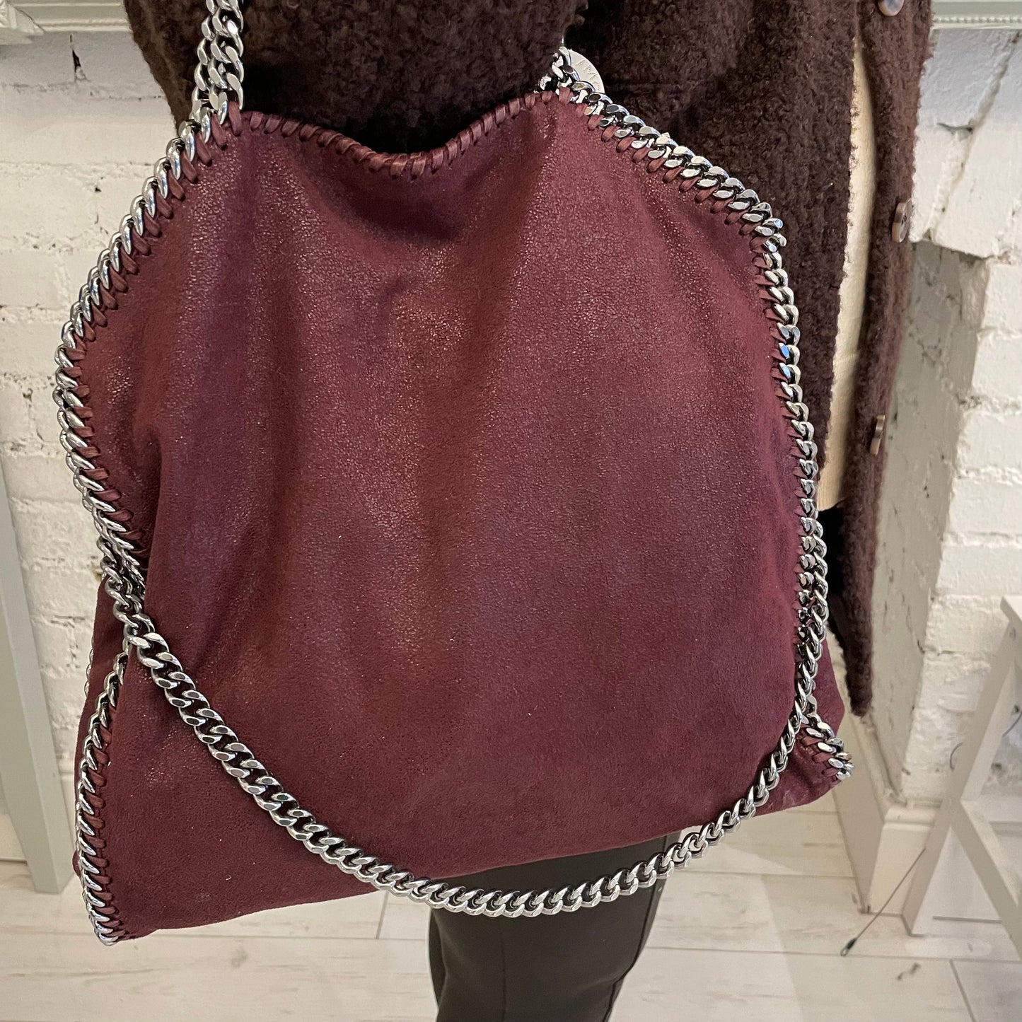 Stella McCartney Berry Shaggy Deer 3 Chain Falabella Shoulder Bag