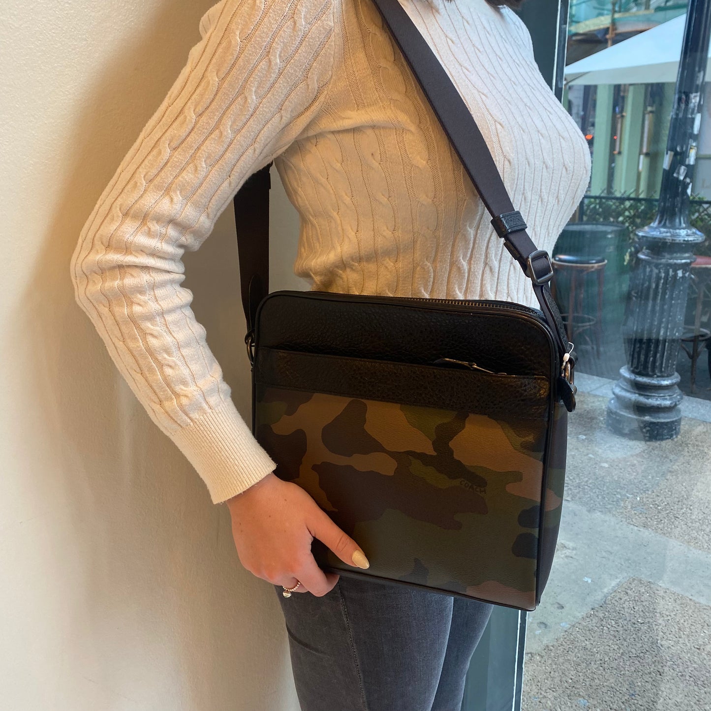 Coach leather camera bag clearance